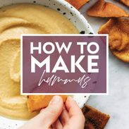 Hummus and pita with text that says "How to make hummus"
