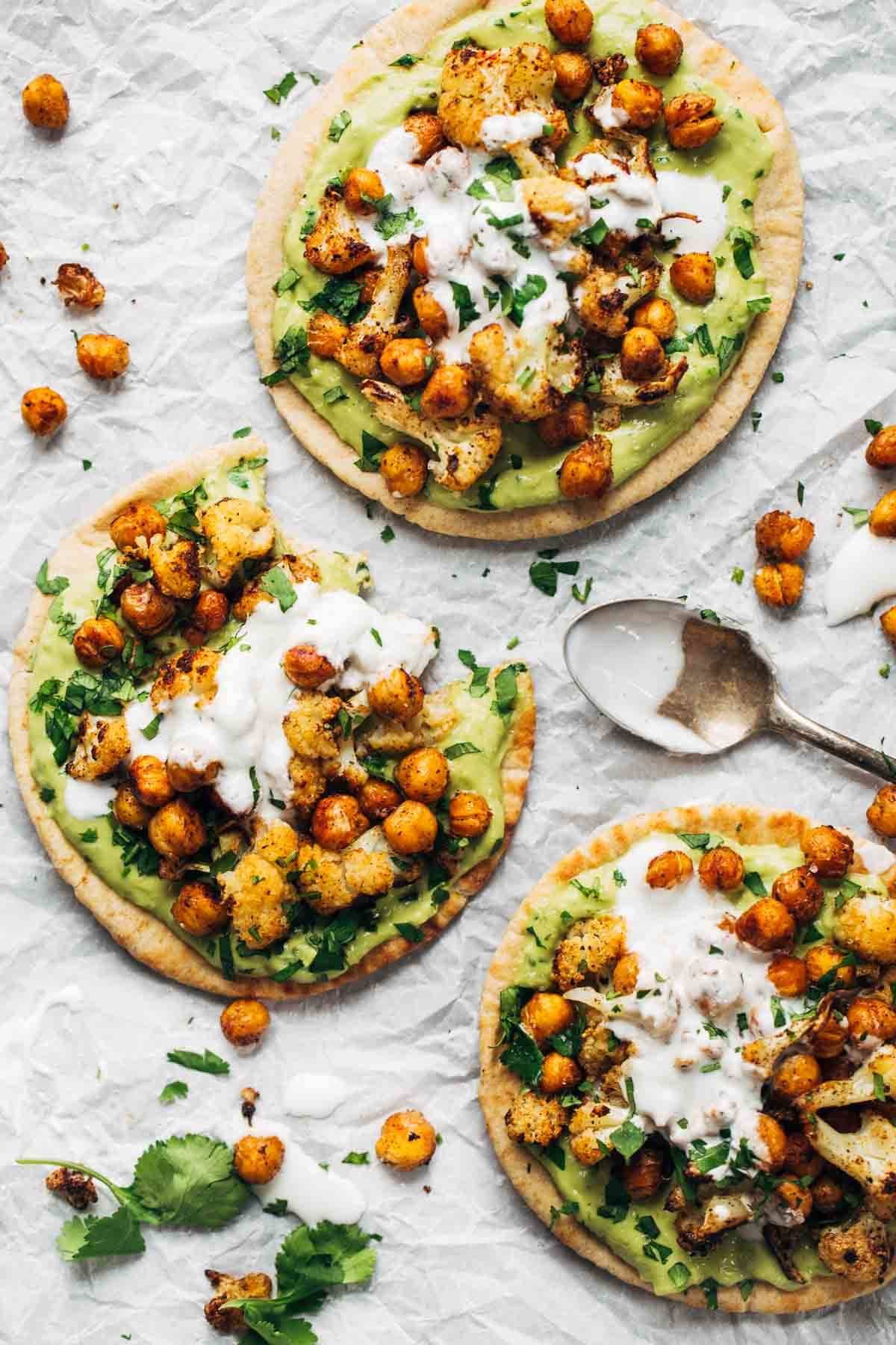 Roasted Veggie Pitas with Avocado Dip.